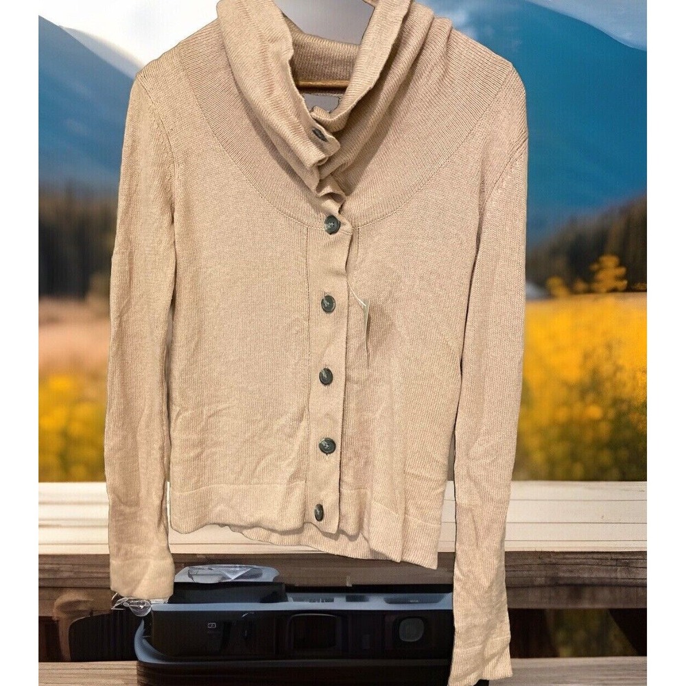 Ann Taylor Factory Sweater Womens Size Small High NECK Moc Button ribbed NEW